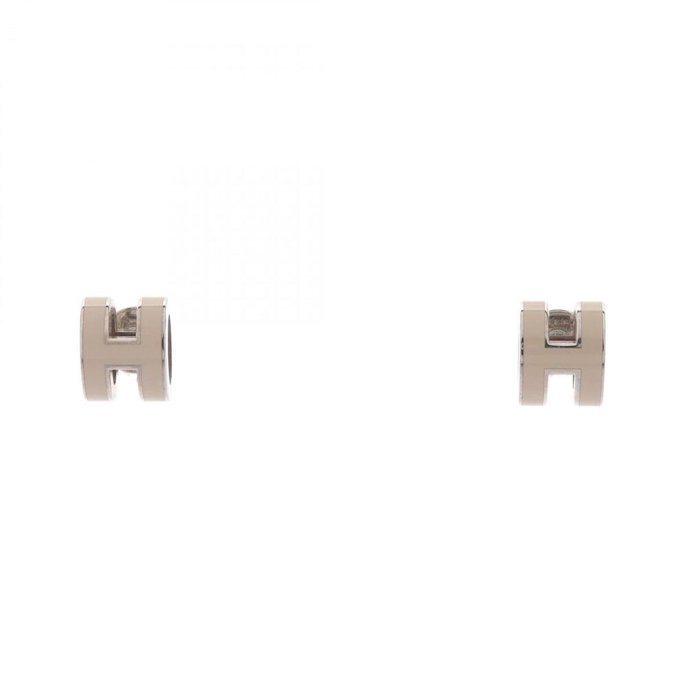 Hermes Mini Pop H Earrings, Gold Plated (GP), Women's, Silver/Beige Tones